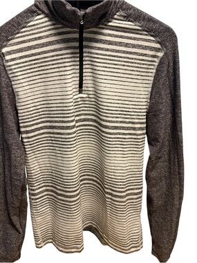 lululemon athletica Striped Quarter-Zip Pullover – Cream and Gray